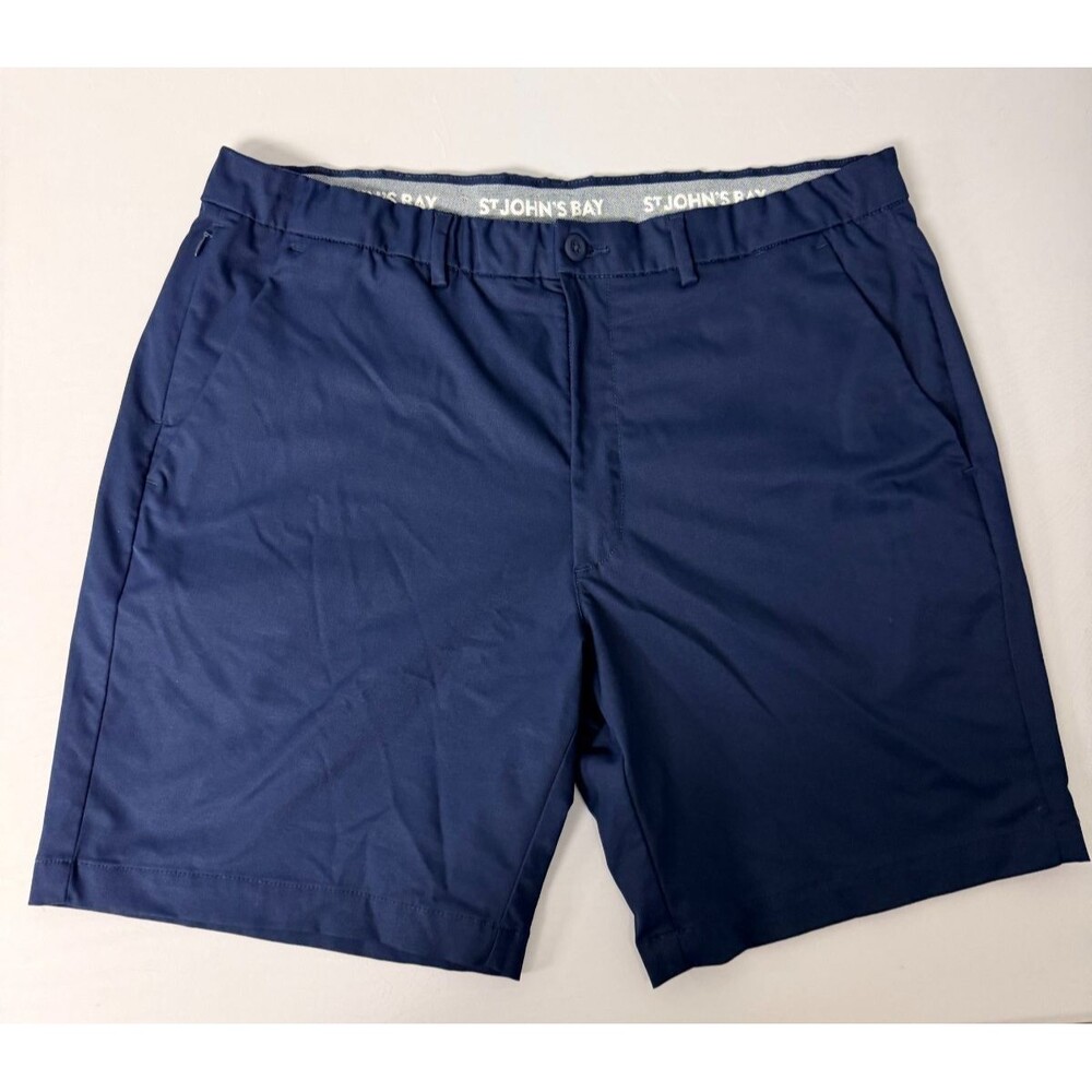 St Johns Bay Shorts Mens 40 9" Inseam Comfort Stretch Chino Flat Front Blue